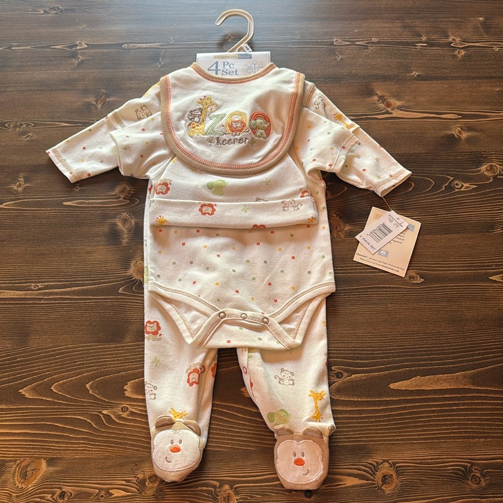 Adorable Cream Baby One Piece Set with Hat